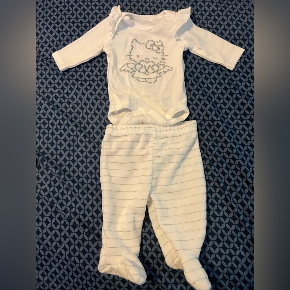 White Baby Outfit with Hello Kitty Design